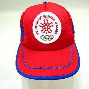 VTG XV Olympic Winter Games 3-Stripe Hat Size A-Just Three Stripes Mesh Trucker